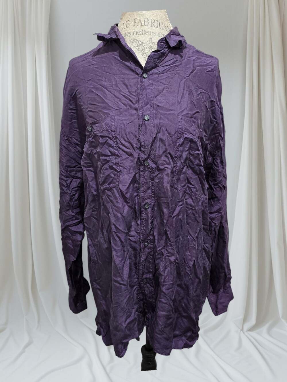 Vintage Robert Stock Purple Silk Button Up Long Sleeve Dress Shirt Men's XL